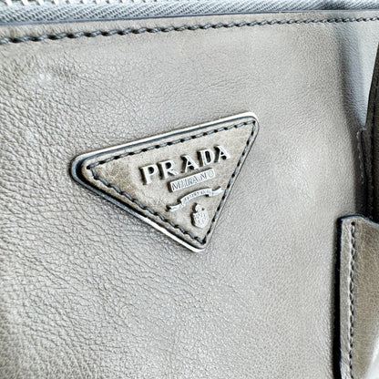 Prada Twin Shopping Vitello Daino, Brown, Leather, Tote Bag