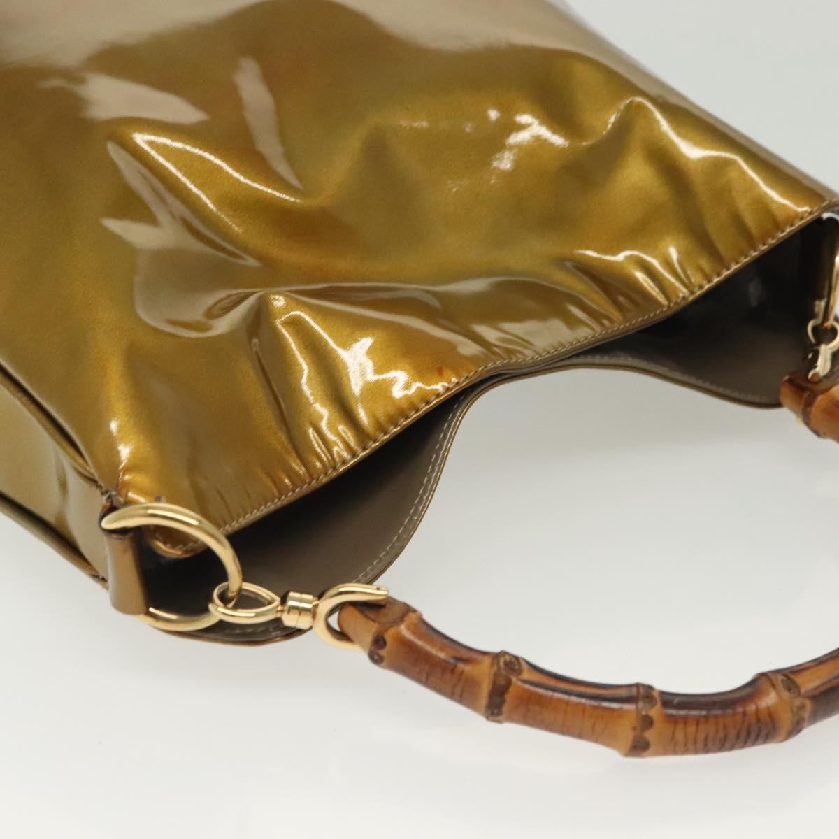 Gucci Vintage Bamboo Handle Open Hobo Leather, Gold, Patent Leather, Shoulder Bag