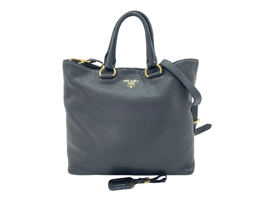 Prada Vitello Daino Convertible Tote Vitello Daino, Gray, Leather, Handbag