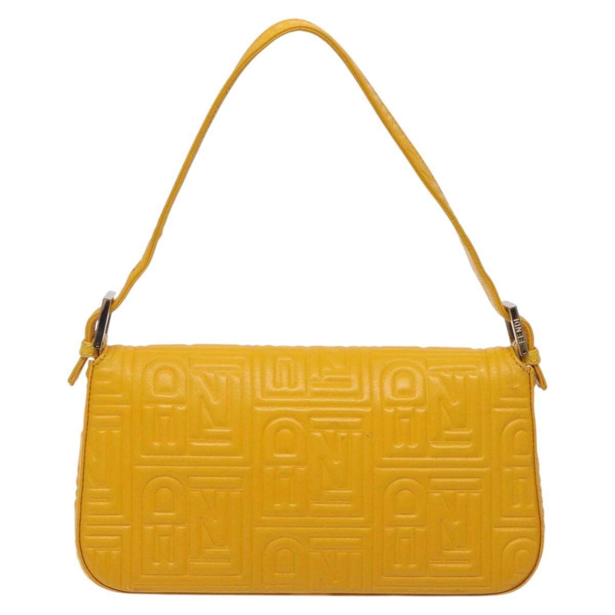 Fendi Mamma Baguette Shoulder Bag Canvas, YELLOW, LEATHER, Shoulder bag