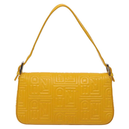 Fendi Mamma Baguette Shoulder Bag Canvas, YELLOW, LEATHER, Shoulder bag