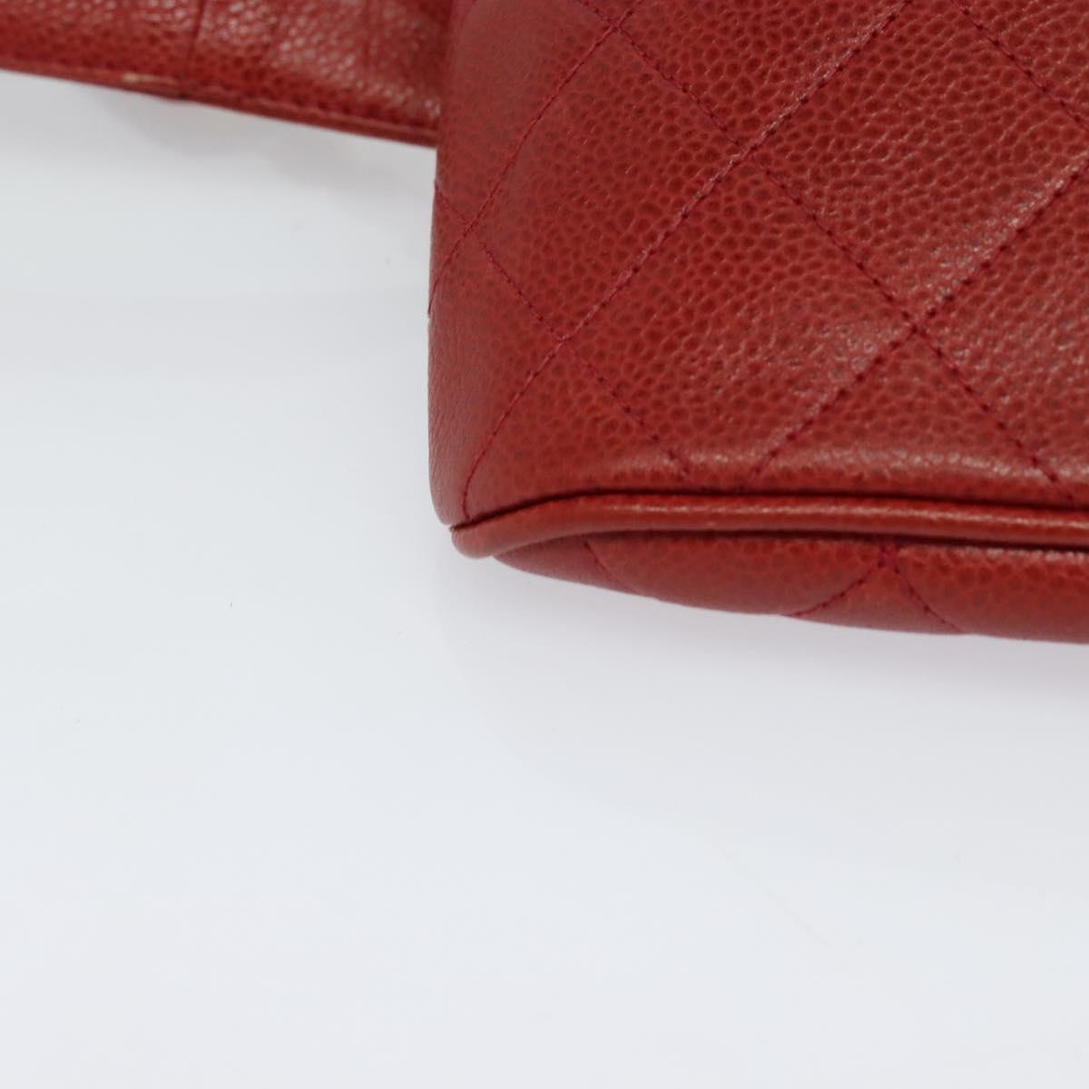 Chanel Vintage Zip Belt Quilted Caviar, Red, Leather, Shoulder Bag