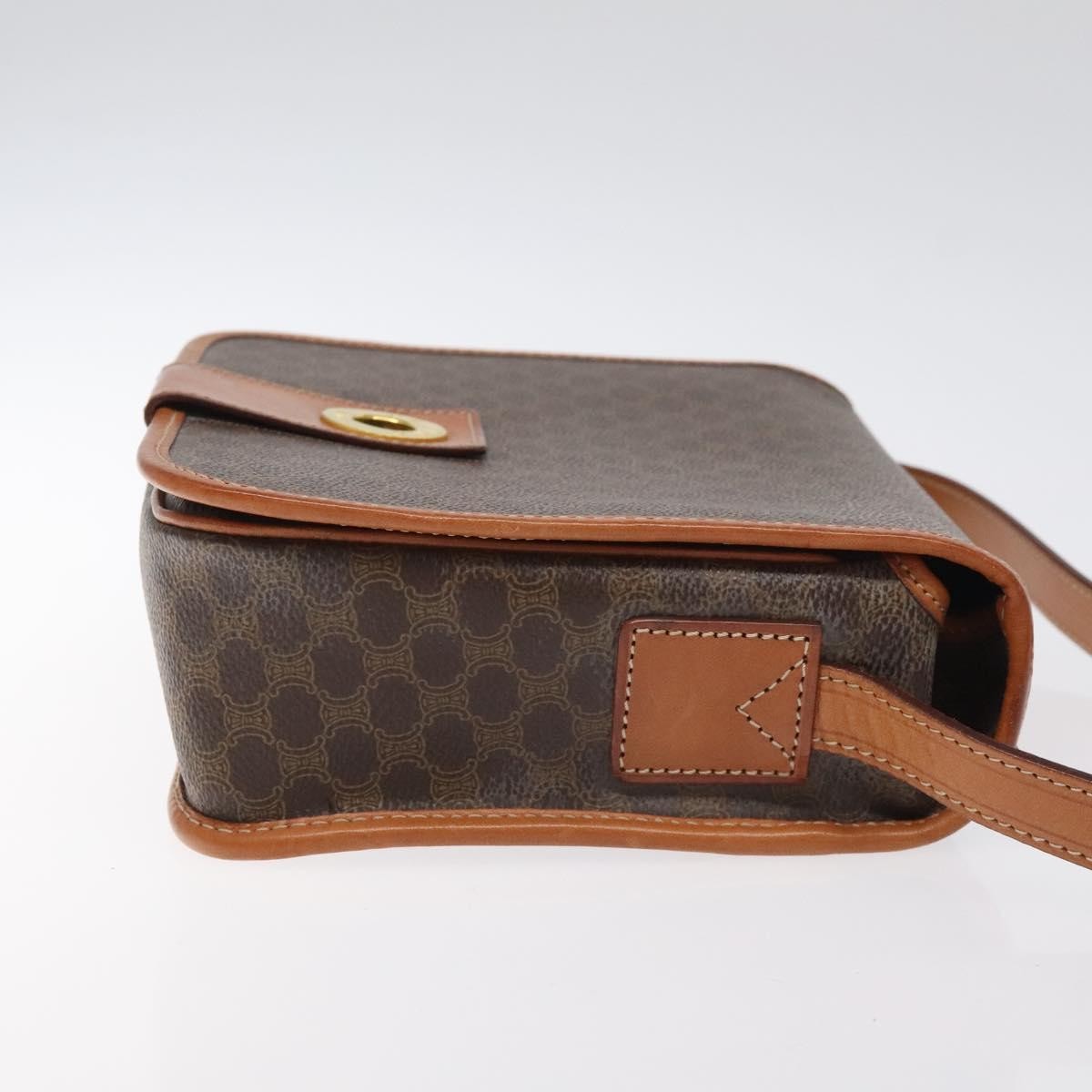 Celine Vintage Macadam Circle Logo Canvas and Leather, Brown, Canvas, Shoulder Bag
