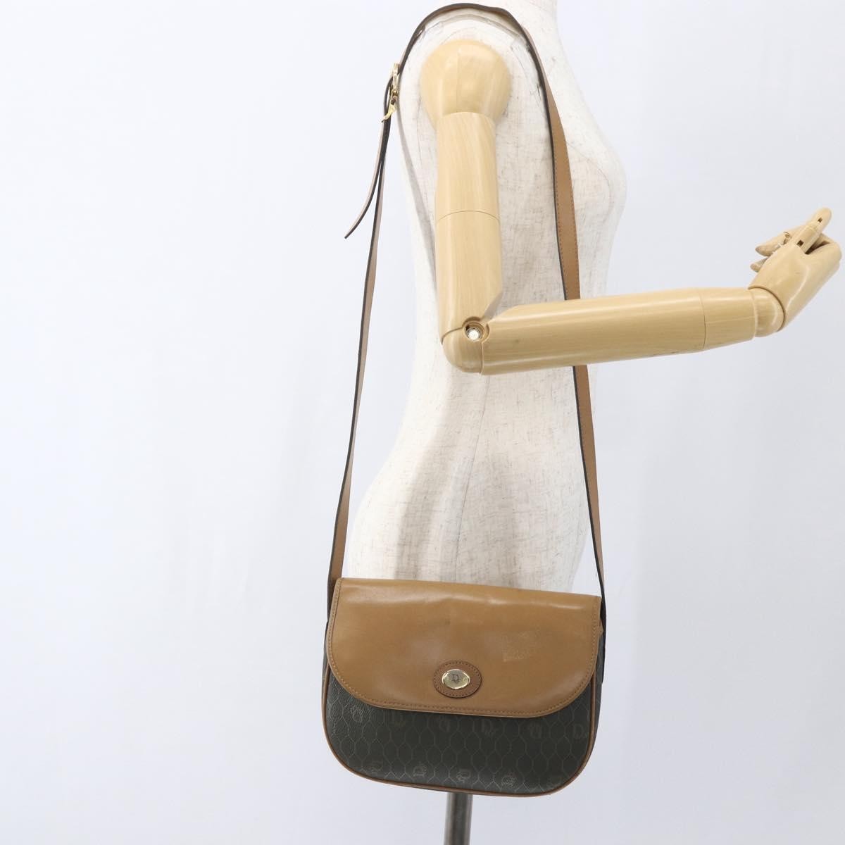 Christian Dior Vintage Honeycomb Flap Canvas and Leather, Khaki, Canvas, Shoulder Bag