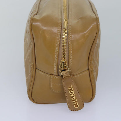 Chanel Square Stitch Toiletry Lambskin, Beige, Leather, Clutch