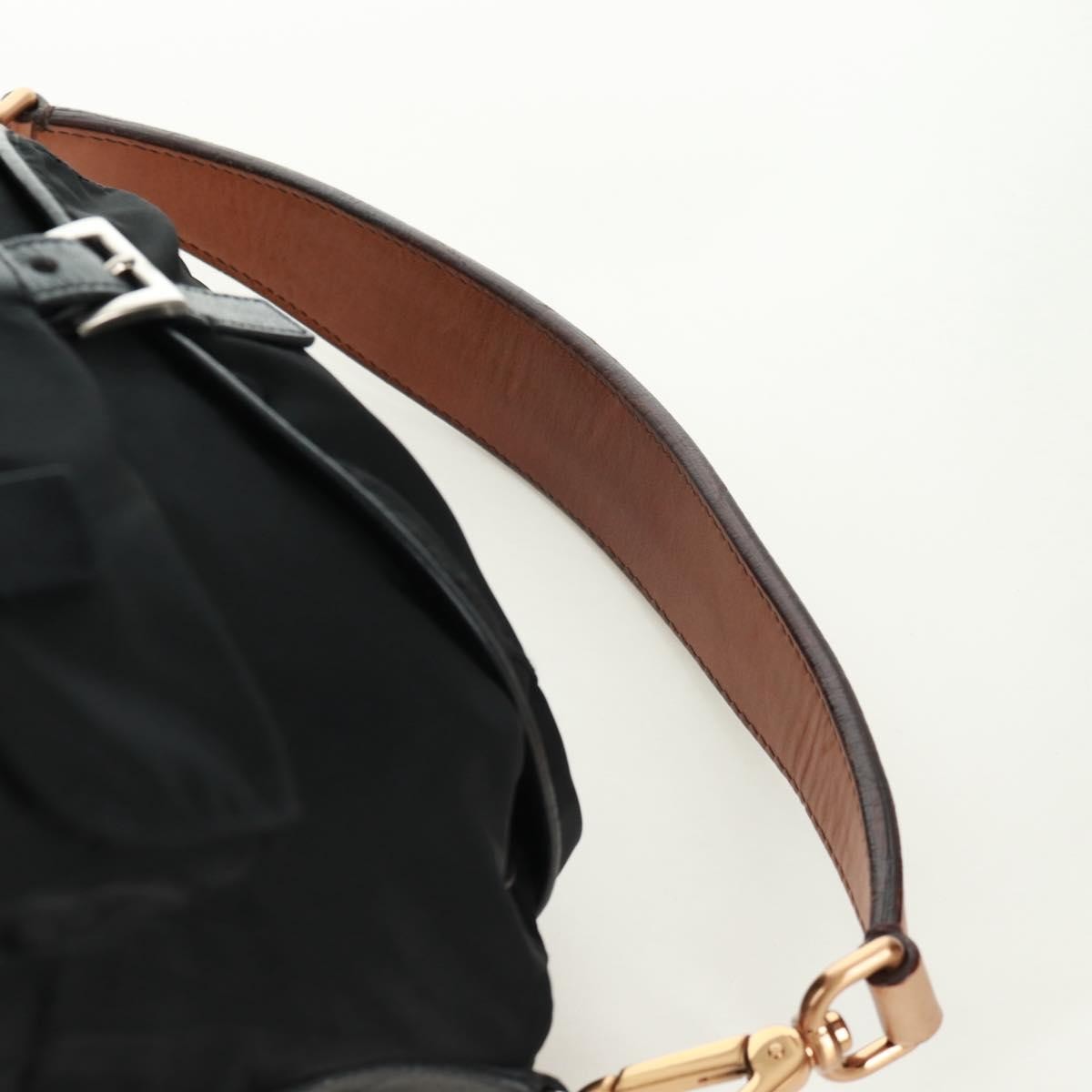 Prada Double Pocket Drawstring Tessuto, Black, Nylon, Shoulder Bag