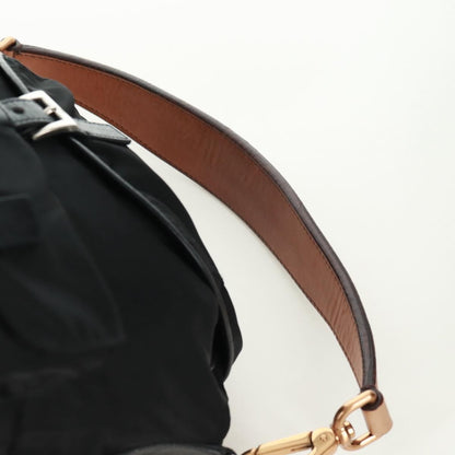 Prada Double Pocket Drawstring Tessuto, Black, Nylon, Shoulder Bag