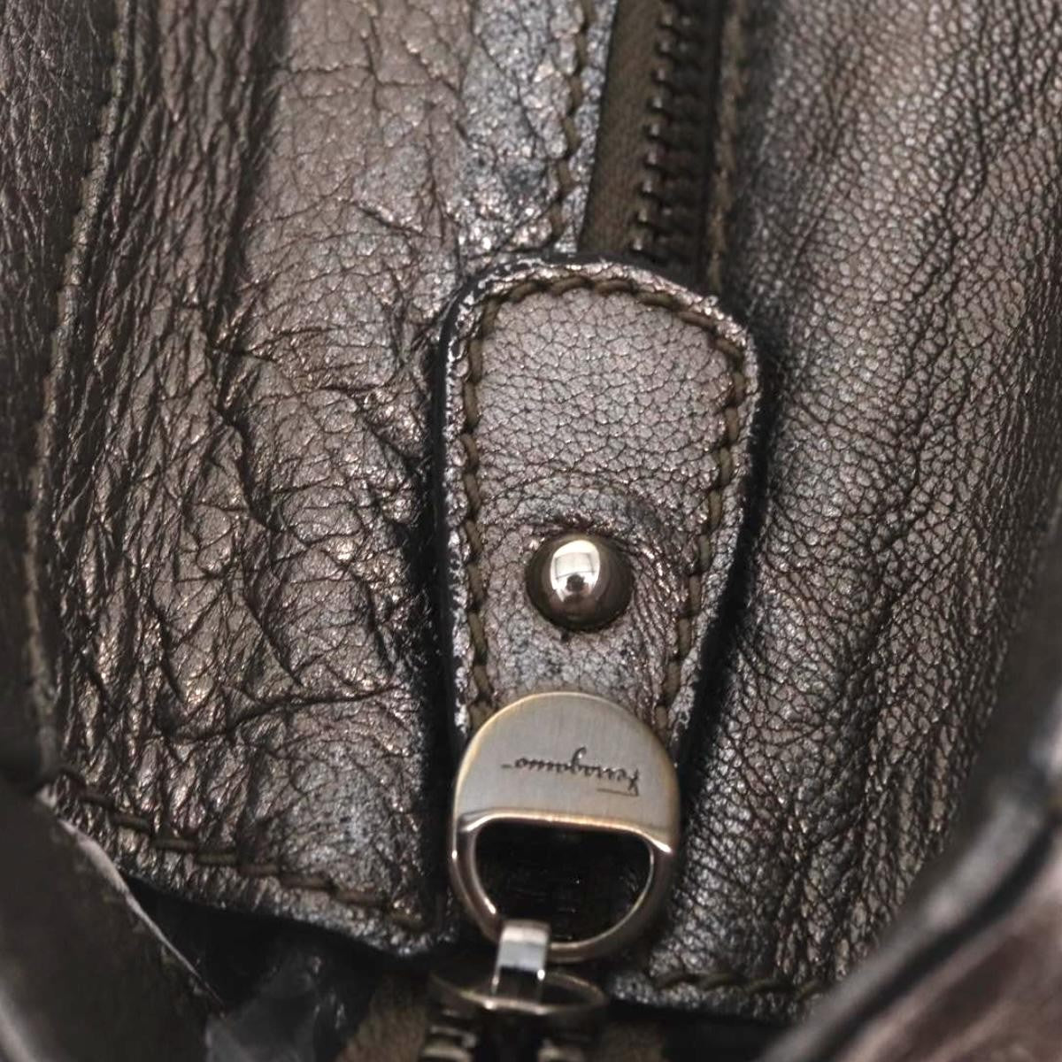 Salvatore Ferragamo Gancini Top Handle Leather, Silver, Leather, Handbag