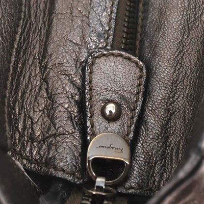 Salvatore Ferragamo Gancini Top Handle Leather, Silver, Leather, Handbag