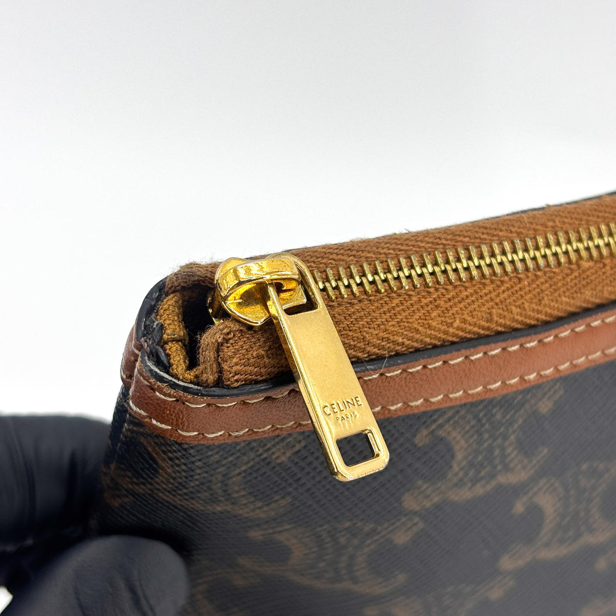 Celine Logo Zip Wristlet Triomphe Coated Canvas, Black, Canvas, Clutch