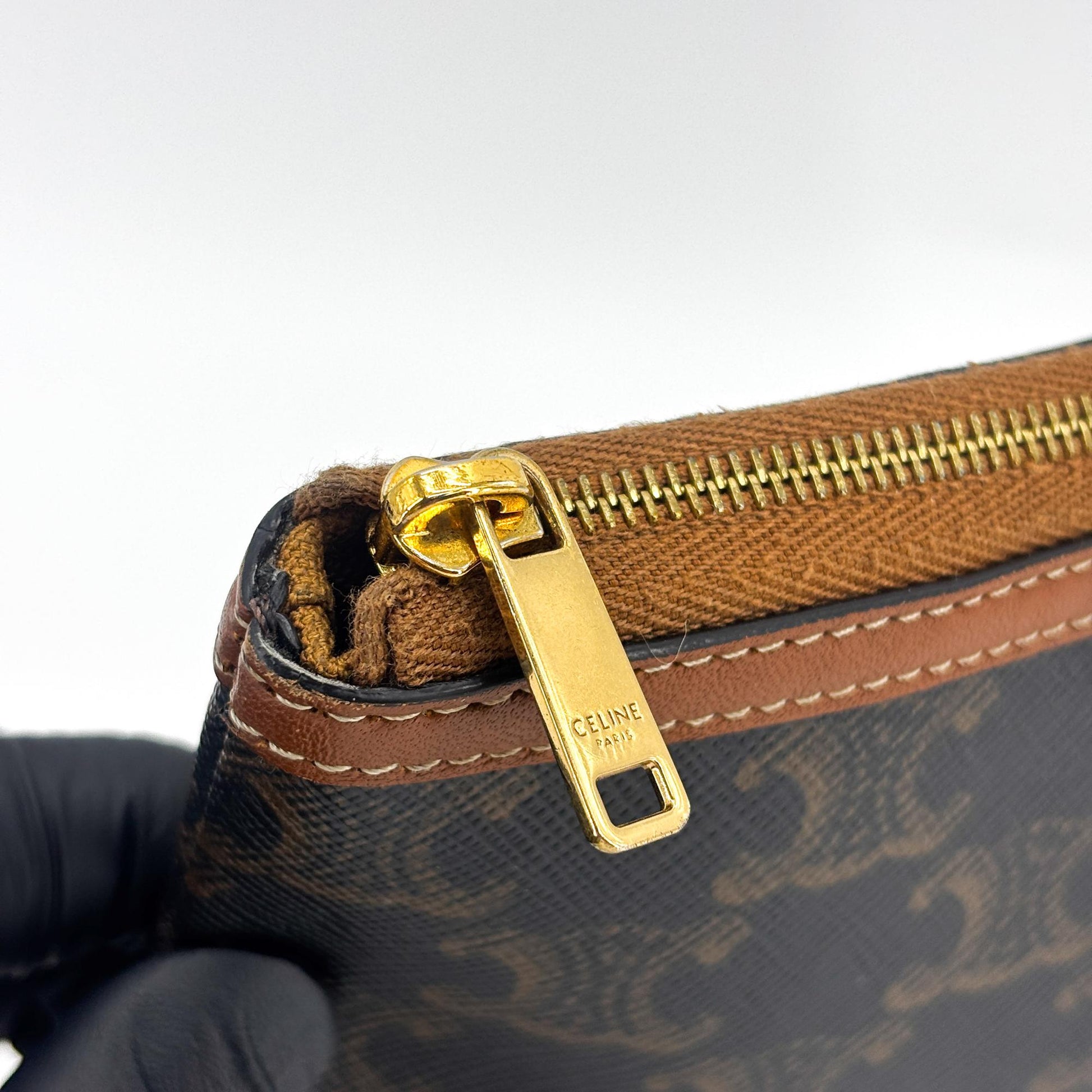 Celine Logo Zip Wristlet Triomphe Coated Canvas, Black, Canvas, Clutch