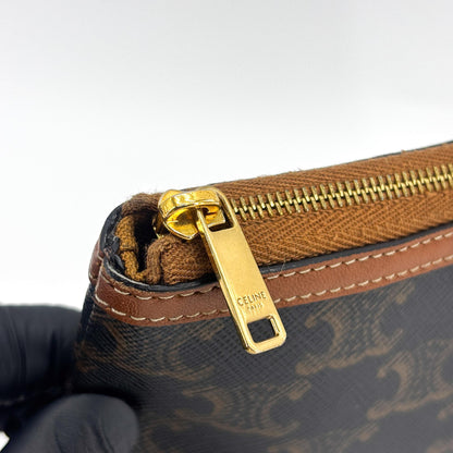Celine Logo Zip Wristlet Triomphe Coated Canvas, Black, Canvas, Clutch