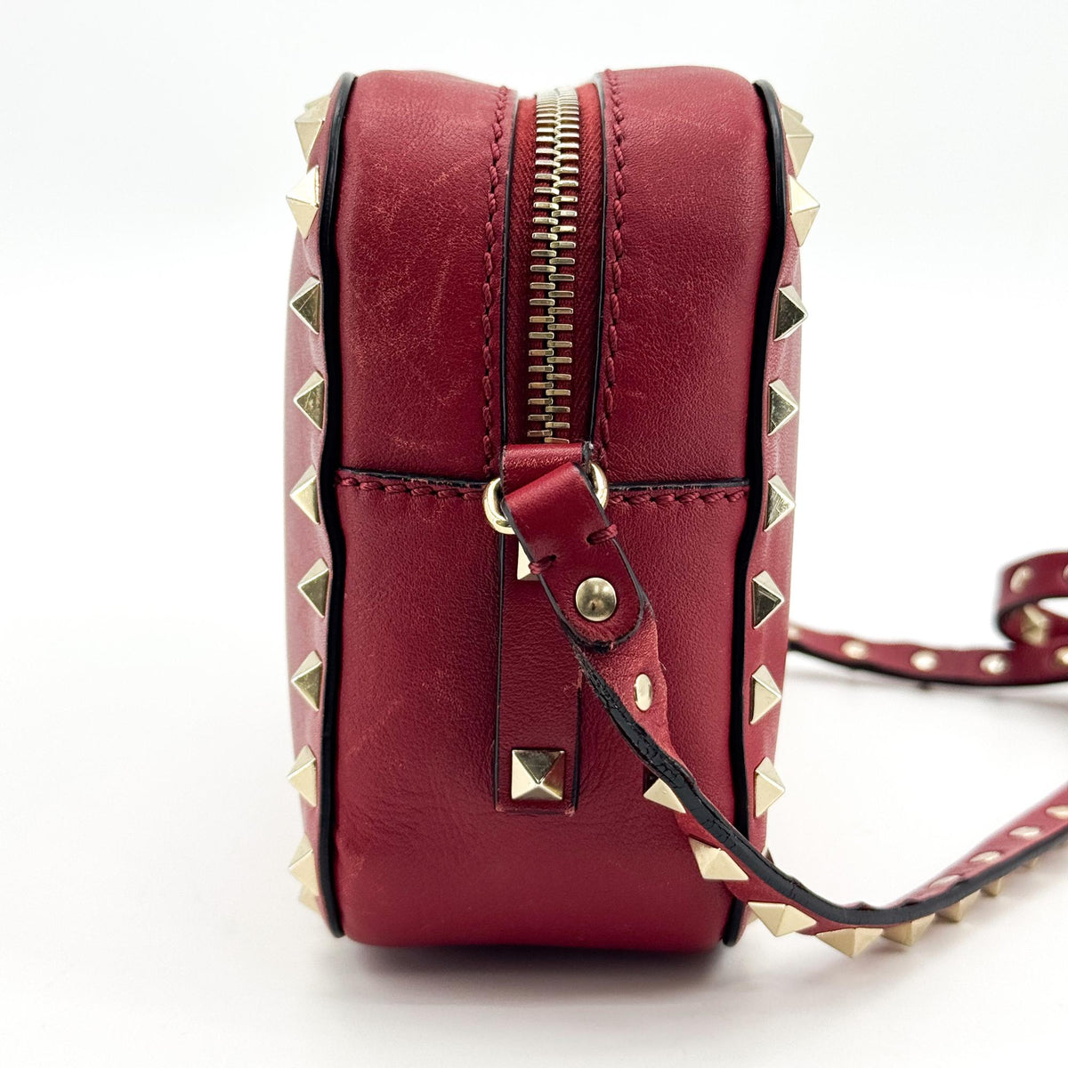 Valentino Garavani Rockstud Camera Leather, Red, Leather, Crossbody Bag