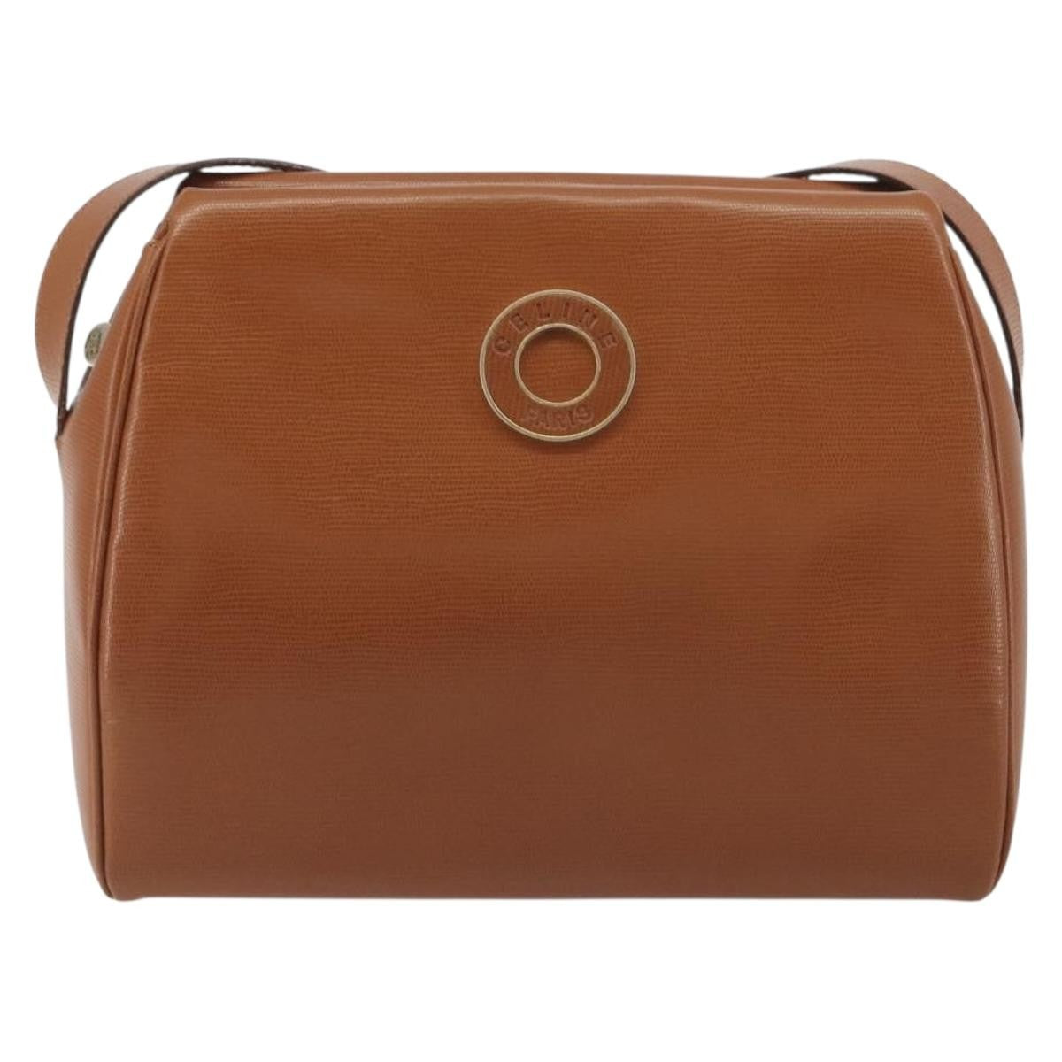 Celine Vintage Circle Logo Leather, Brown, Leather, Shoulder Bag