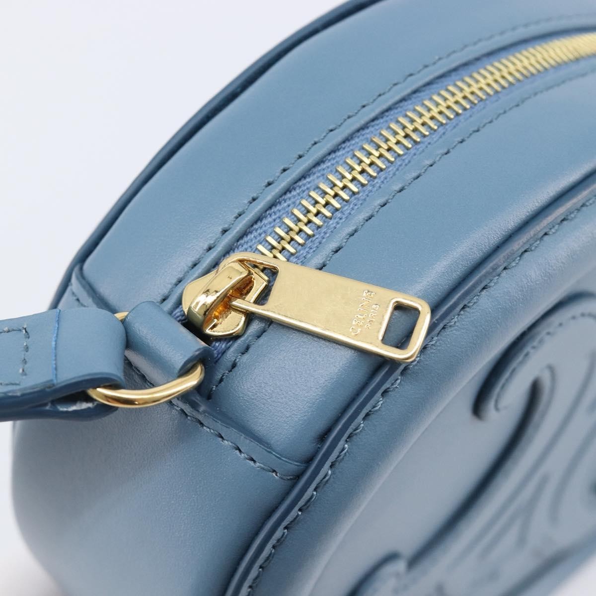 Celine Triomphe Oval Leather, Blue, Leather, Crossbody Bag