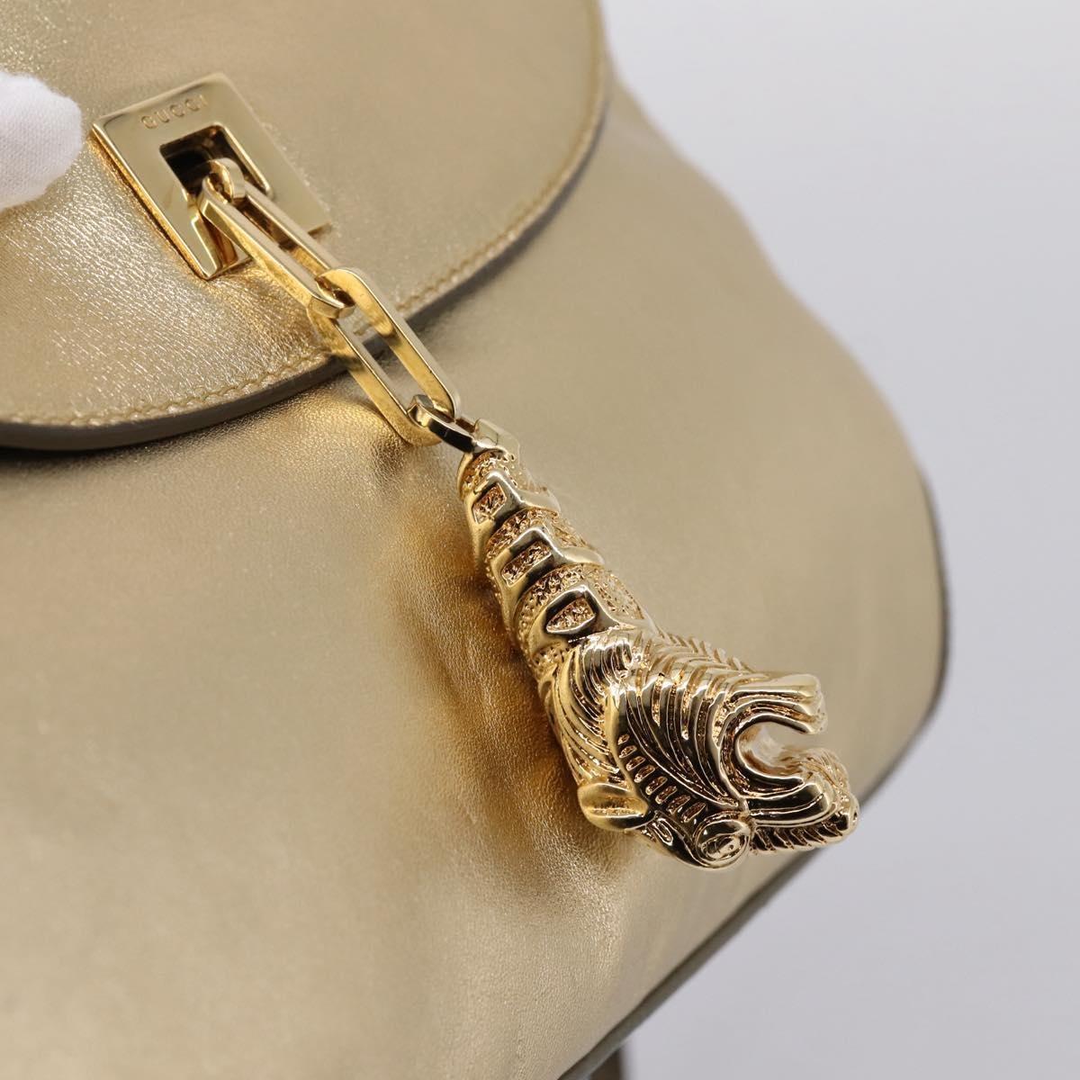 Gucci Tiger Charm Leather, Gold, Leather, Shoulder Bag