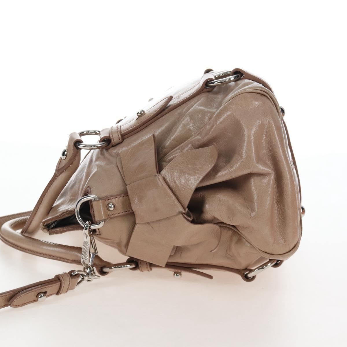 Miu Miu Bow Satchel Cervo Leather, Beige, Leather, Handbag