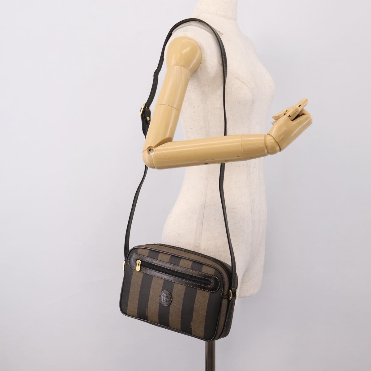 Fendi Vintage Pequin Front Pocket Coated Canvas, Brown, Canvas, Crossbody Bag