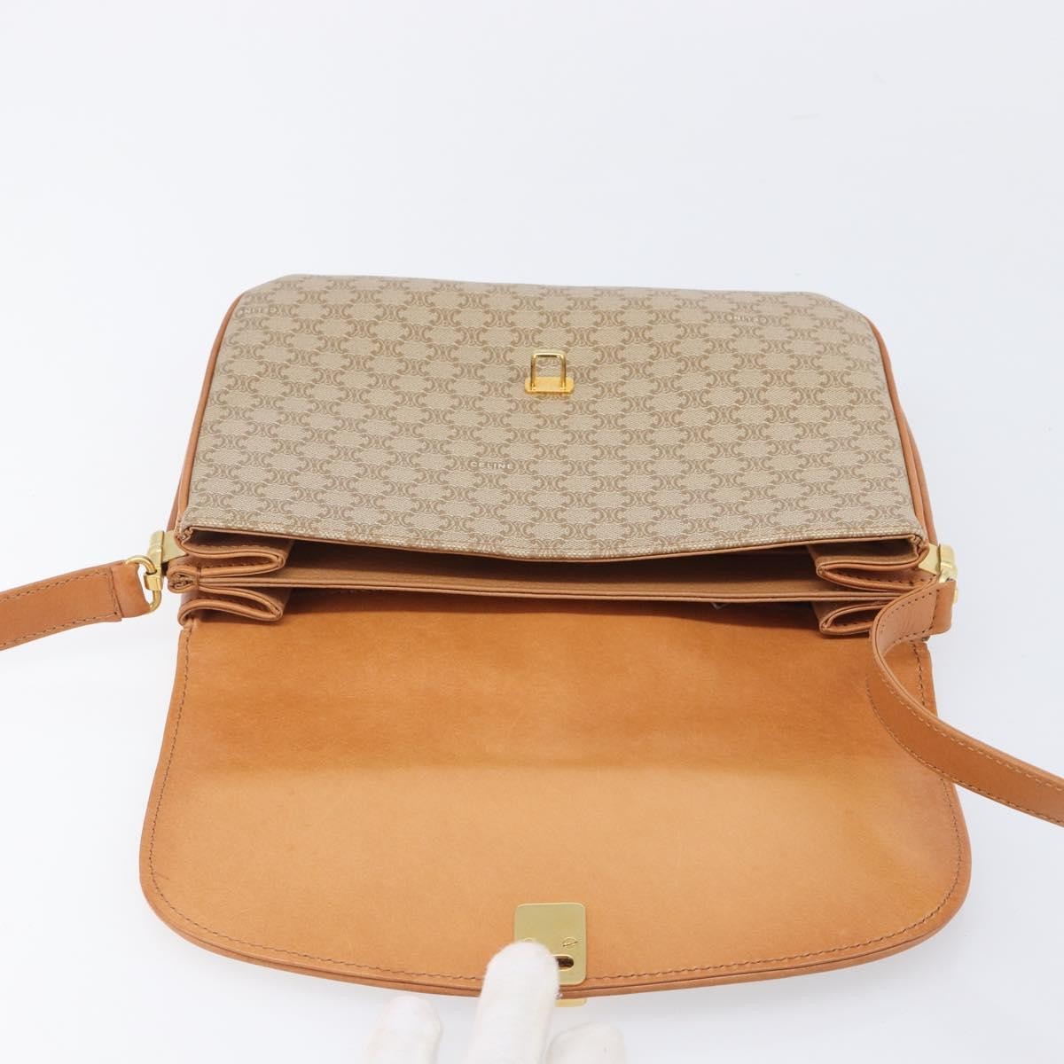 Celine Vintage Macadam Canvas and Leather, Beige, Canvas, Shoulder Bag