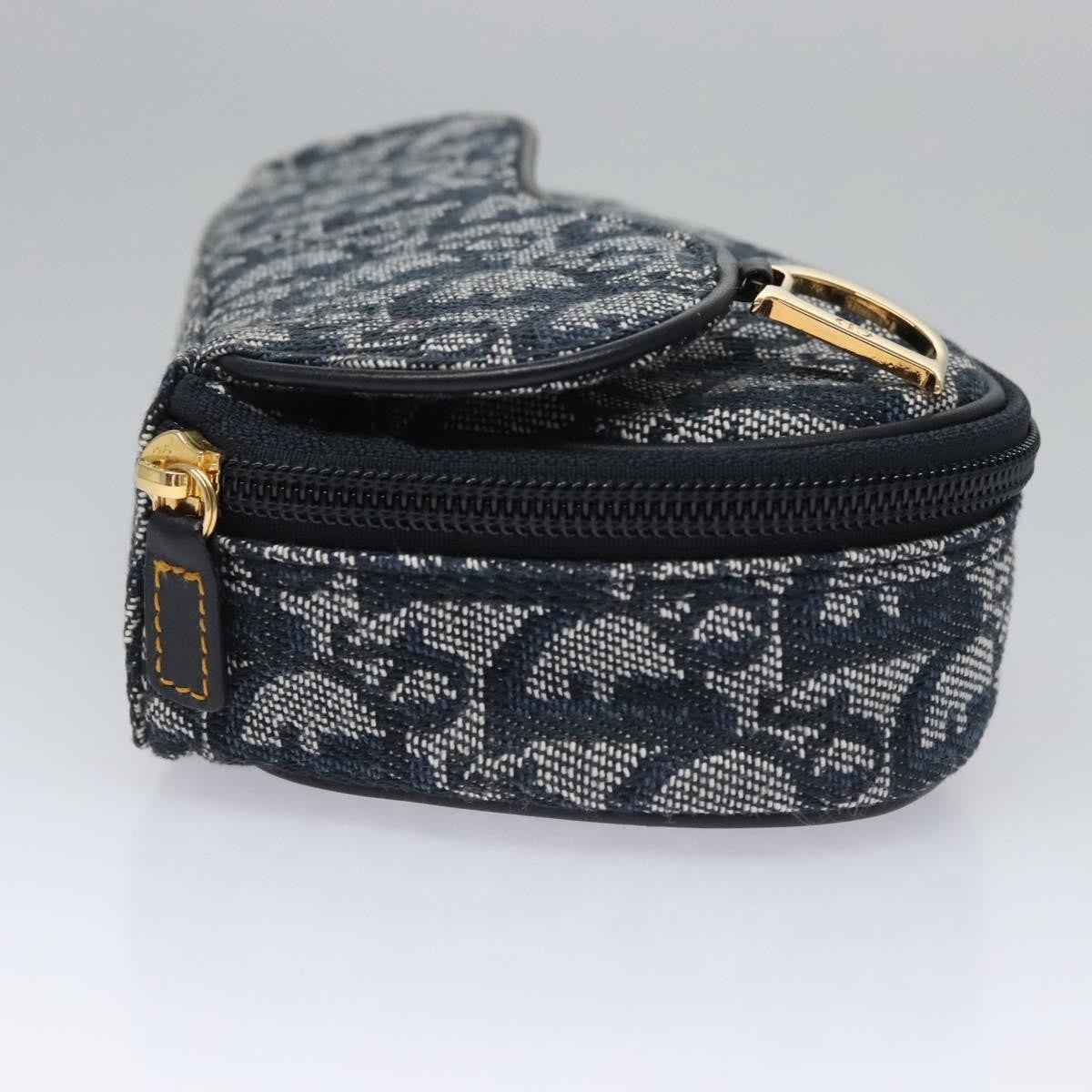 Christian Dior Vintage Saddle Coin Purse Diorissimo Canvas, Navy, Canvas, Clutch