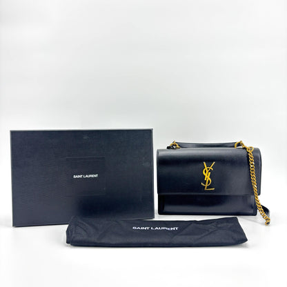 Saint Laurent Sunset Top Handle Chain Leather, Black, Leather, Handbag