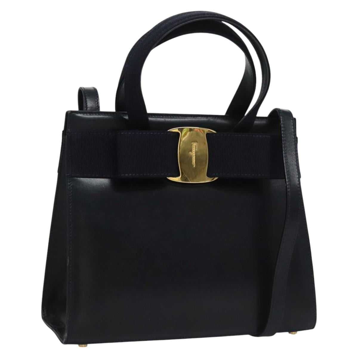Salvatore Ferragamo Convertible Vara Bow Tote Leather, Navy, Leather, Handbag