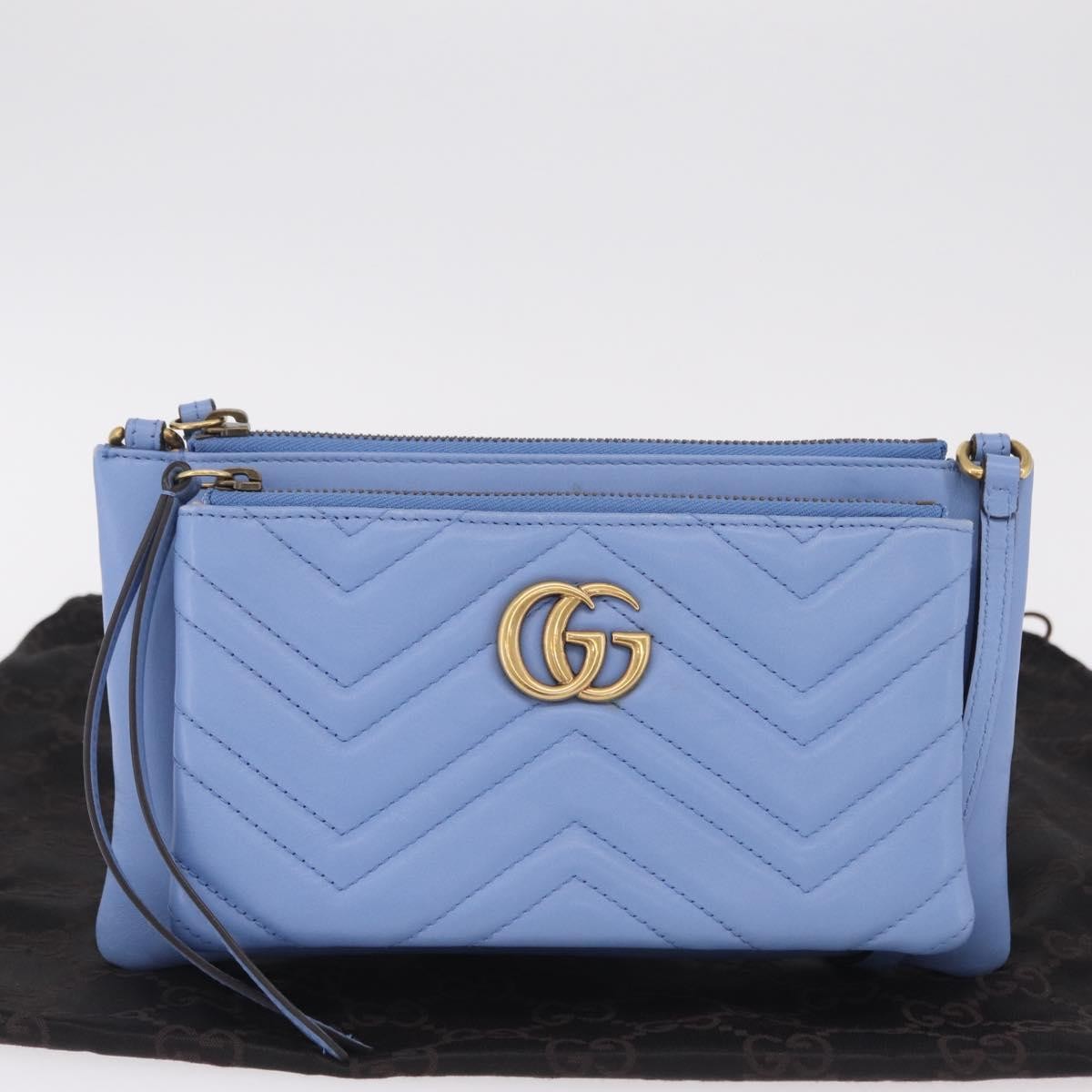 Gucci GG Marmont Double Matelasse Leather, Blue, Leather, Crossbody Bag