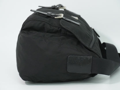 Prada Zip Buckle Messenger Tessuto, Black, Nylon, Shoulder Bag