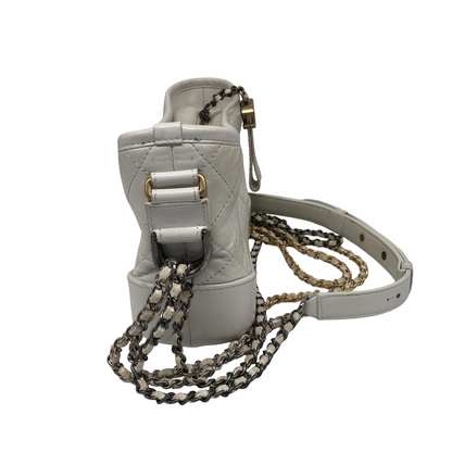 Chanel Gabrielle Hobo Quilted Aged Calfskin, White, Calfskin, Shoulder Bag