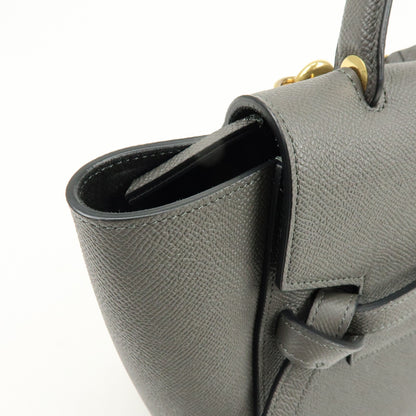 Celine Belt Textured Leather, Gray, Leather, Handbag