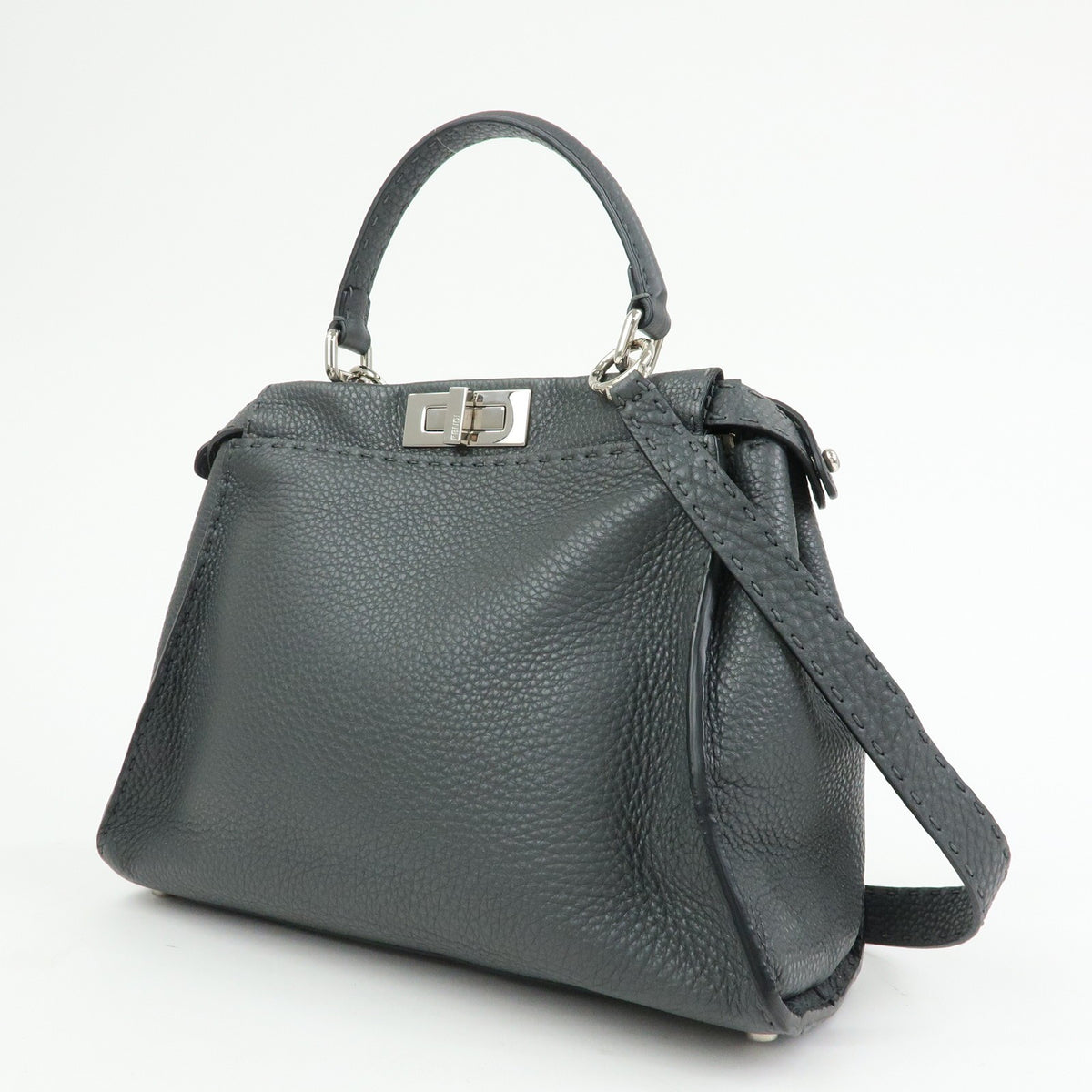 Fendi Selleria Peekaboo Leather, Gray, Leather, Handbag