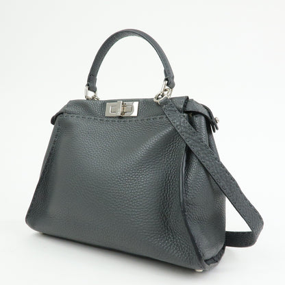 Fendi Selleria Peekaboo Leather, Gray, Leather, Handbag