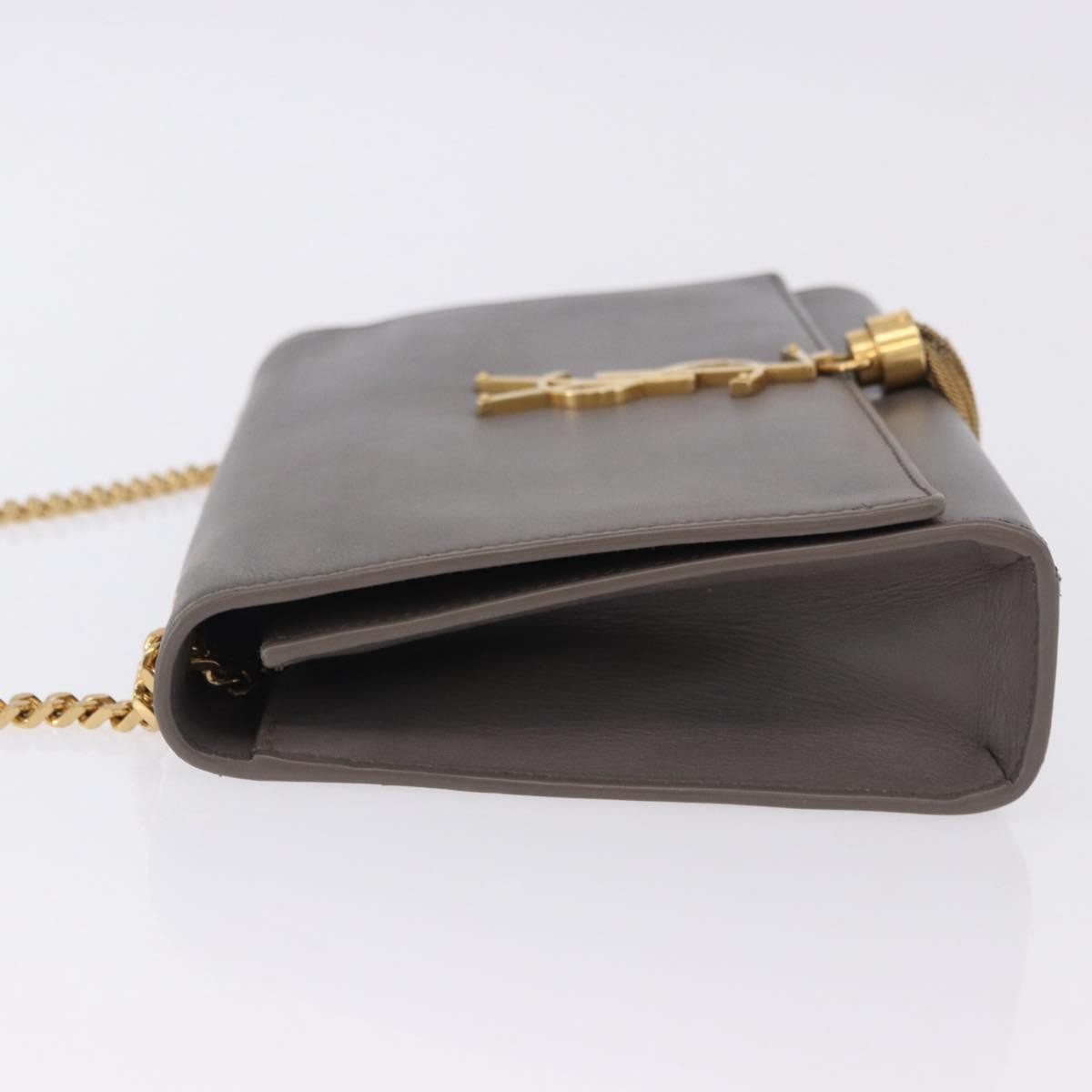 Saint Laurent Classic Monogram Tassel Leather, Gray, Leather, Shoulder Bag