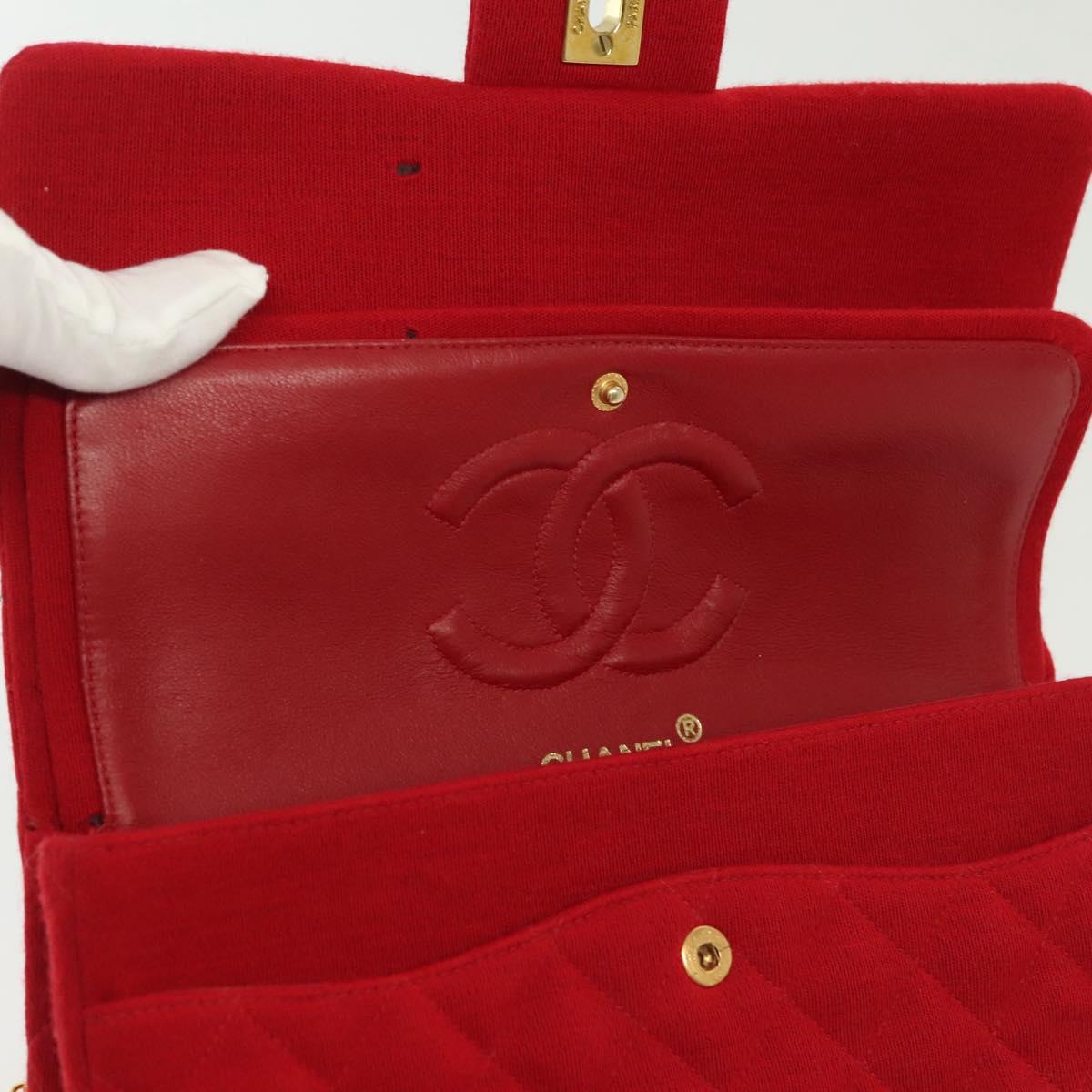Chanel Vintage Classic Double Flap Bag Quilted Wool, RED, COTTON, Shoulder bag