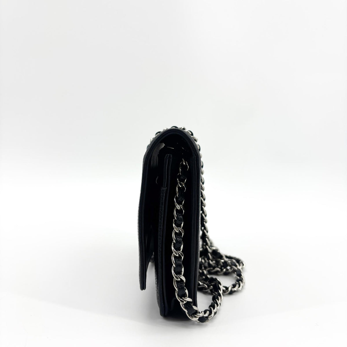 Chanel Timeless Wallet on Chain Textured Leather, Black, Calfskin, Crossbody Bag