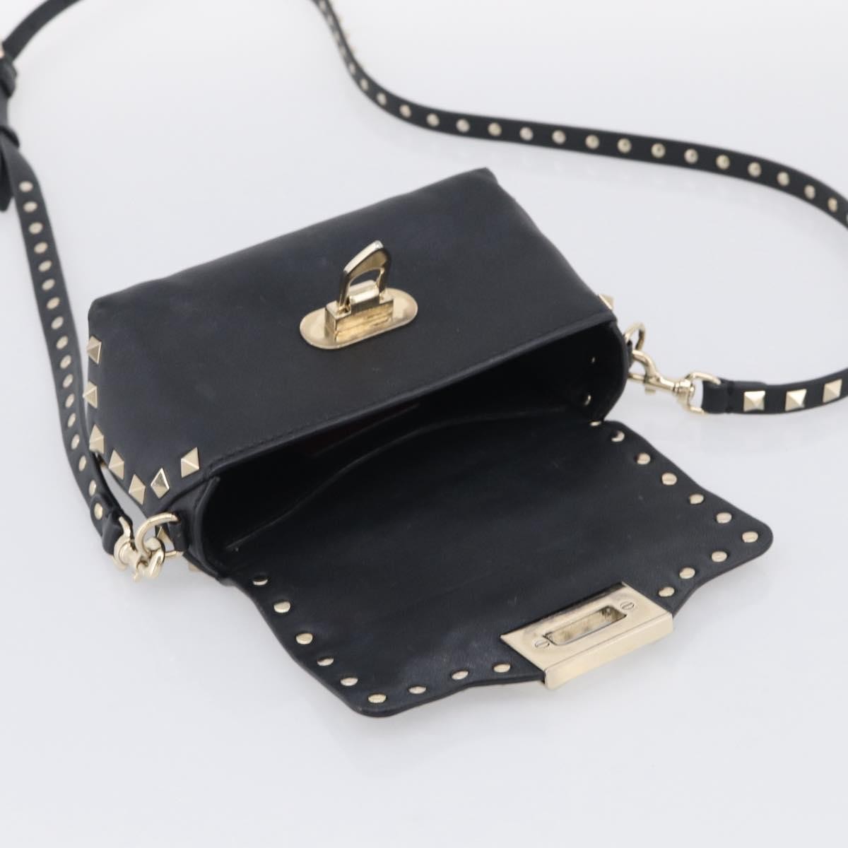 Valentino Garavani Rockstud Flip Lock Flap Leather, Black, Leather, Handbag