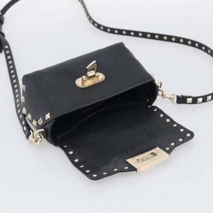 Valentino Garavani Rockstud Flip Lock Flap Leather, Black, Leather, Handbag