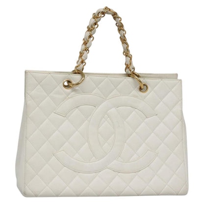 Chanel Vintage Grand Shopping Quilted Caviar, White, Leather, Tote Bag