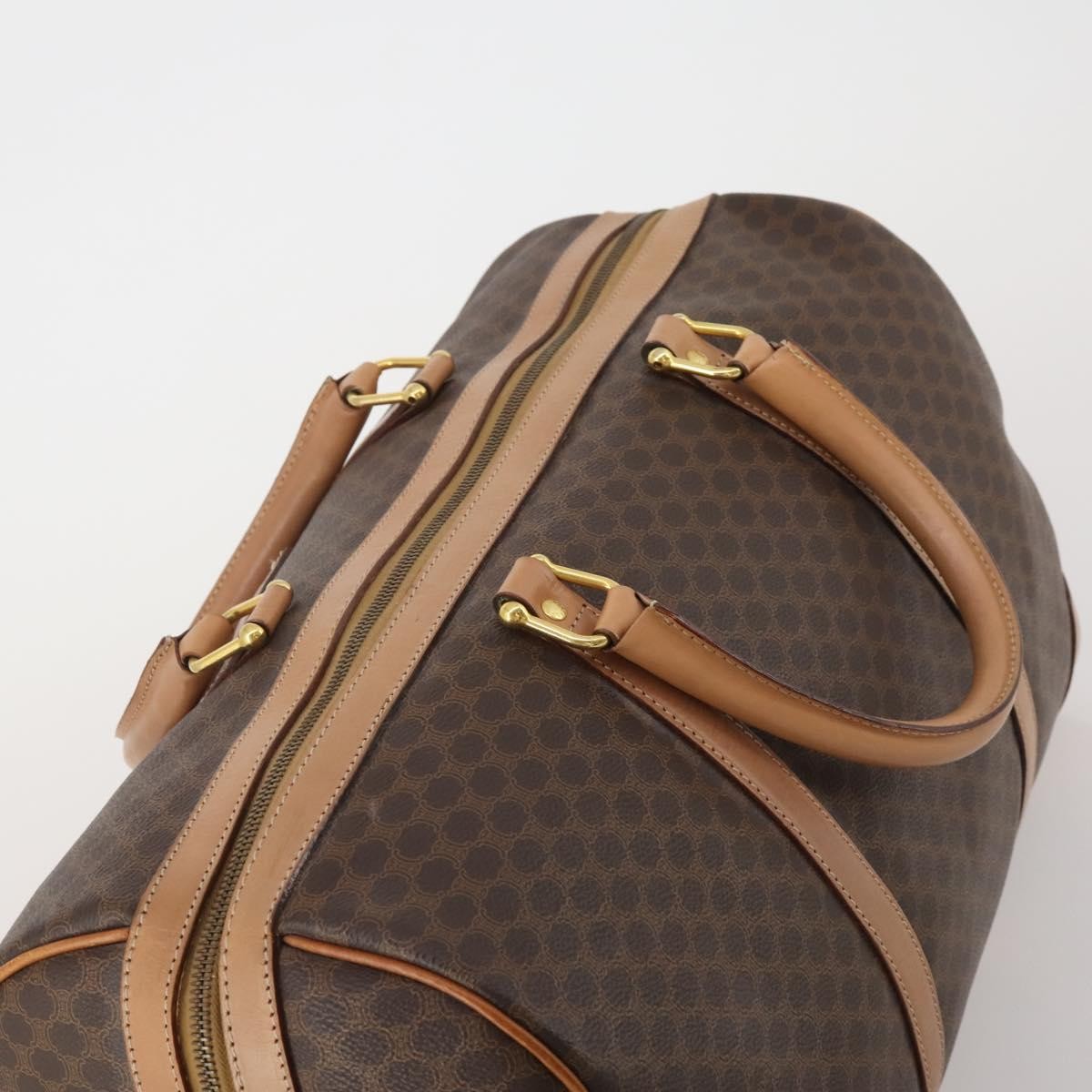 Celine Vintage Duffle Canvas and Leather, Brown, Canvas, Travel Bag