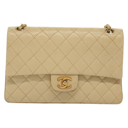 Chanel Vintage Square Classic Double Flap Bag Quilted Leather, BEIGE, LEATHER, Shoulder bag