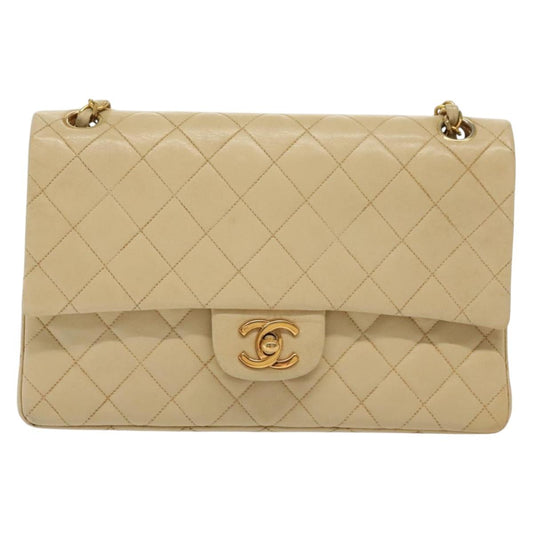 Chanel Vintage Square Classic Double Flap Bag Quilted Leather, BEIGE, LEATHER, Shoulder bag
