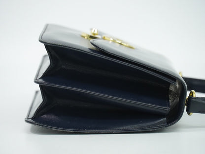 Gucci Vintage Top Handle Flap Leather with Chain Detail, Navy, Leather, Handbag