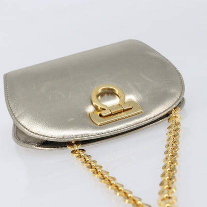 Salvatore Ferragamo Gancini Chain Leather, Gold, Leather, Shoulder Bag