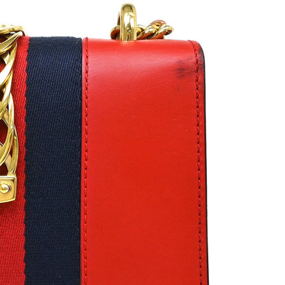 Gucci Sylvie Chain Leather, Red, Leather, Shoulder Bag