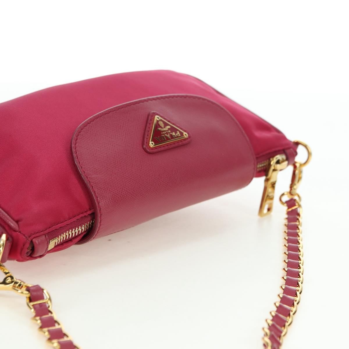 Prada Chain Tessuto and Saffiano Leather, Pink, Nylon, Shoulder Bag
