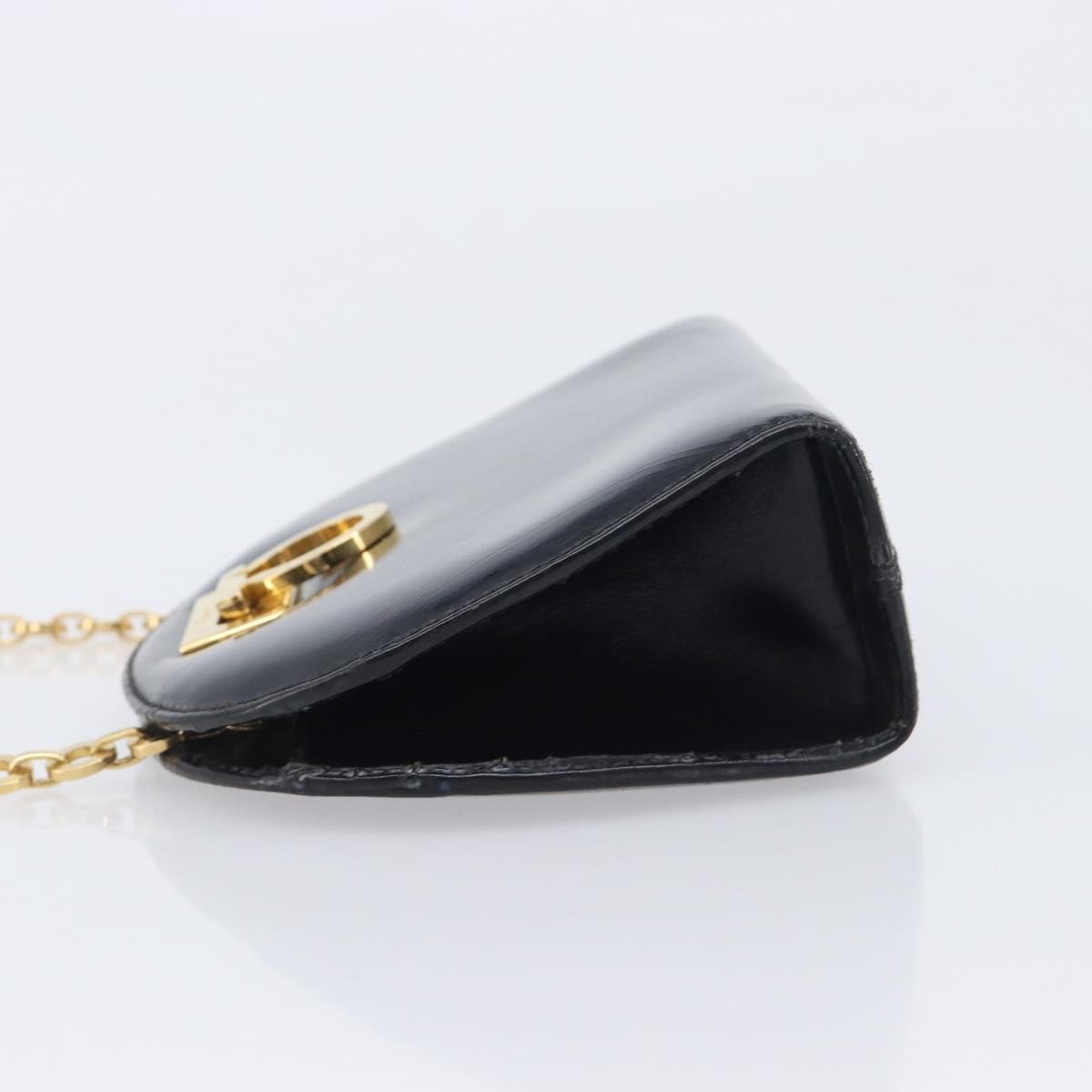 Salvatore Ferragamo Vintage Gancini Chain Patent Leather, Black, Patent Leather, Shoulder Bag