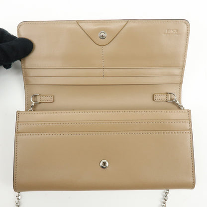 Fendi Continental Wallet on Chain Studded Leather, Beige, Leather, Crossbody Bag