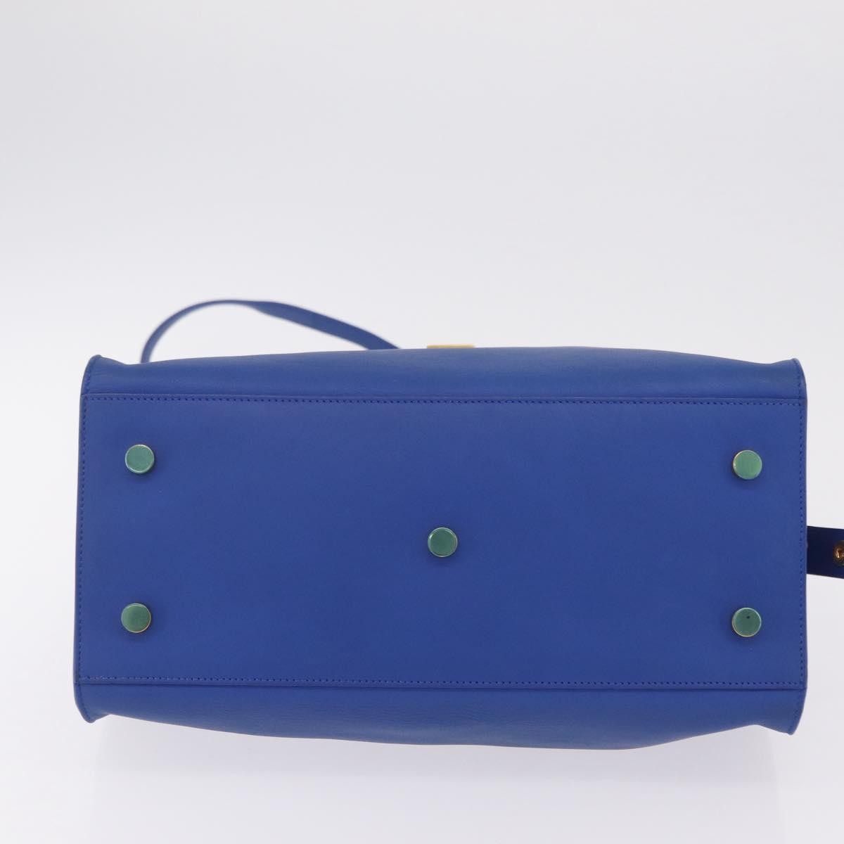 Saint Laurent Monogram Cabas Leather, Blue, Leather, Tote Bag