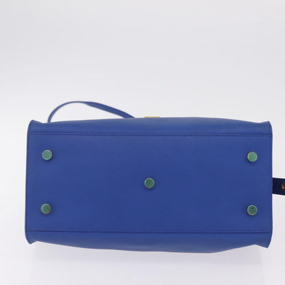 Saint Laurent Monogram Cabas Leather, Blue, Leather, Tote Bag