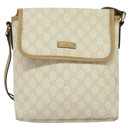 Gucci Flap Messenger GG Coated Canvas, White, Canvas, Shoulder Bag
